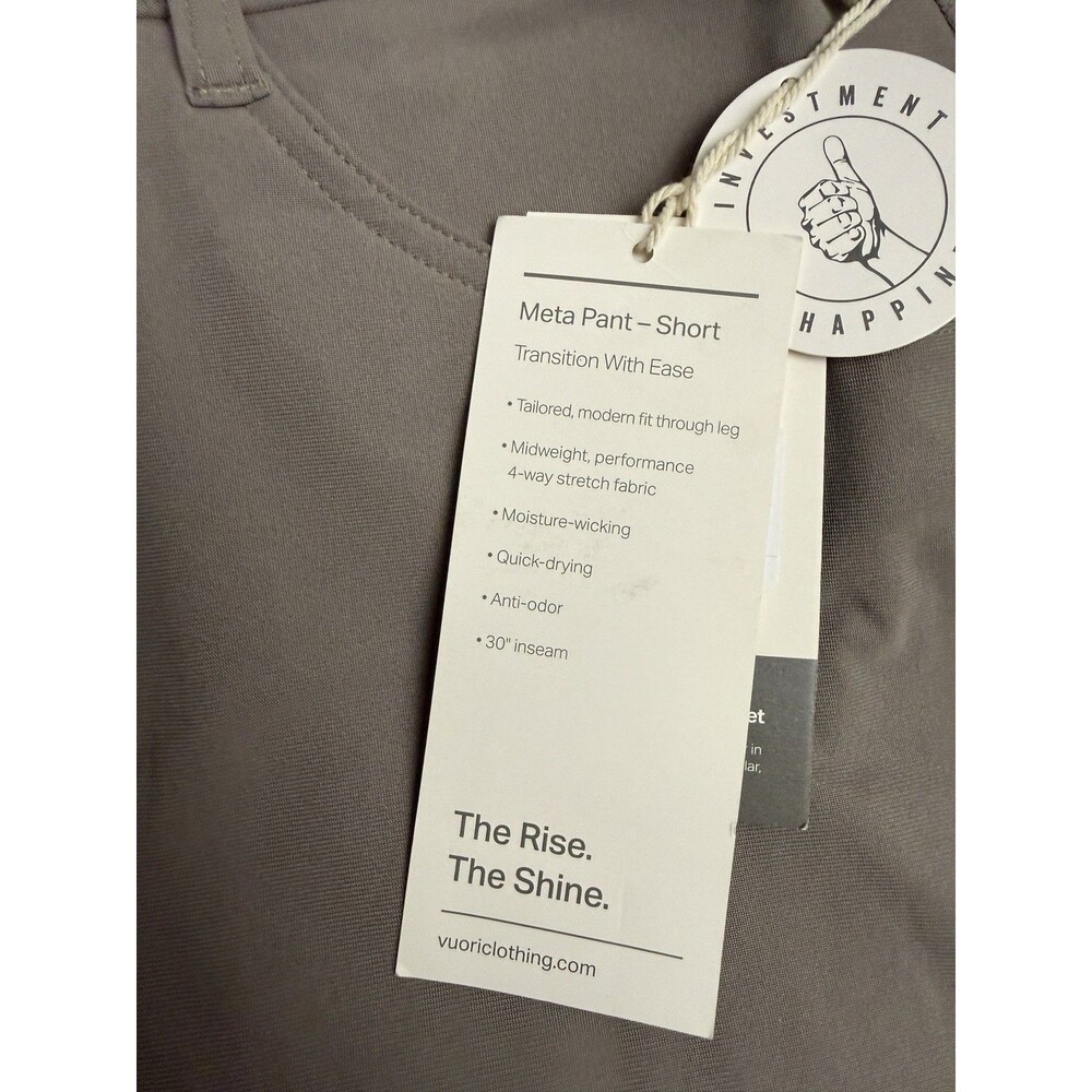 Vuori Men's Meta Pants Short Inseam 30” Size 33” Large Mocha Gray New $128 - Picture 3 of 3